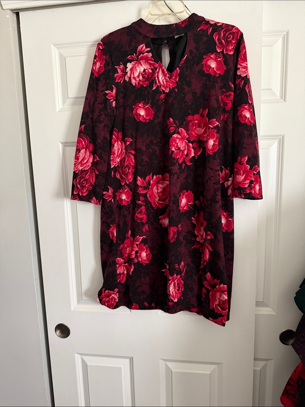 Studio One Black Dress with Red Floral Print